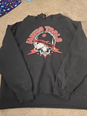 Skull Graphic Black Crewneck Sweatshirt with Red Accents